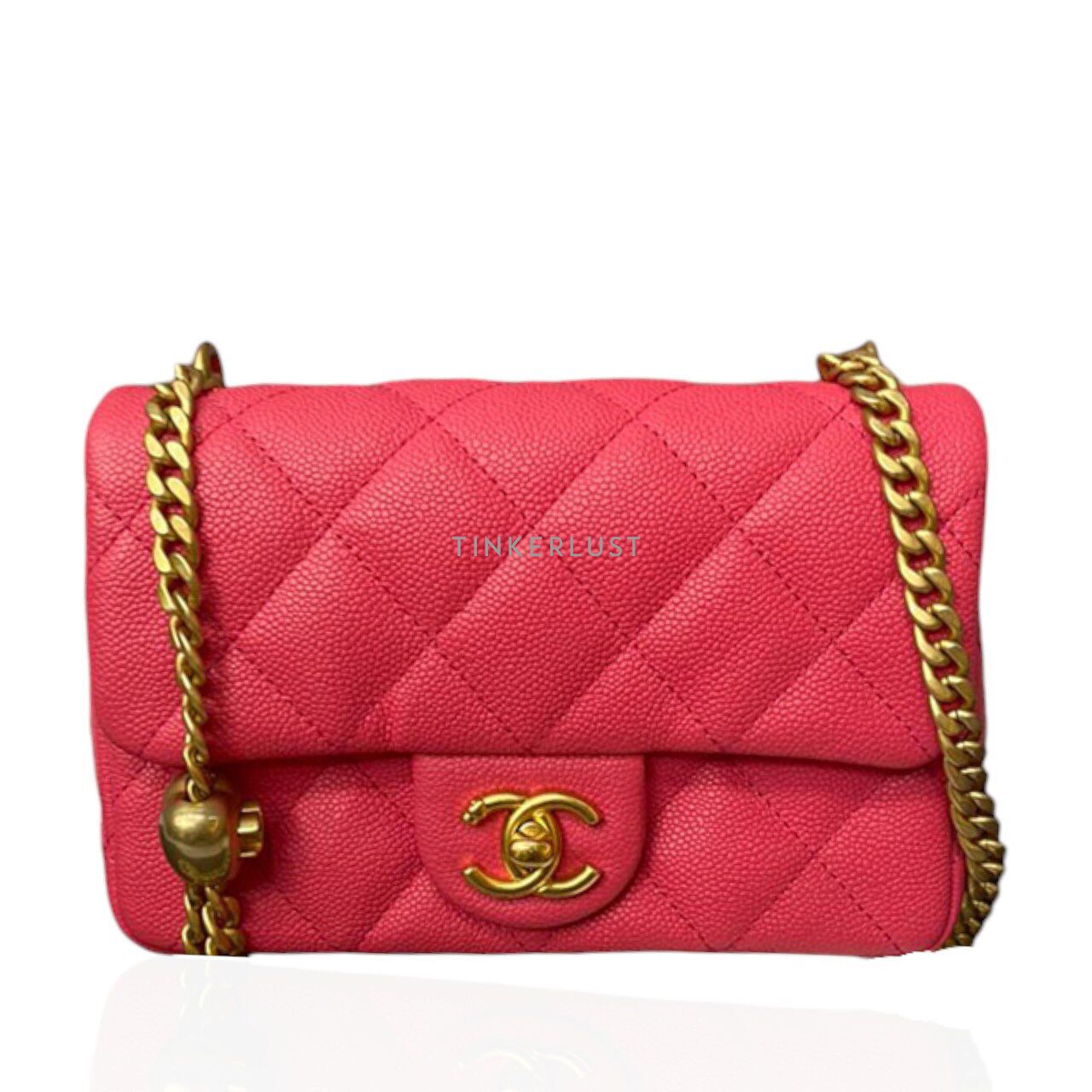 tas shoulder bag Chanel Mini Square Pink Caviar Chip GHW Shoulder